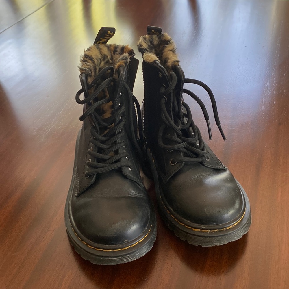 Leopard fur lined Dr. Martens